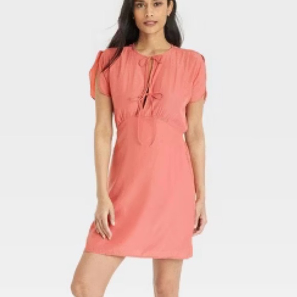 Tie Front Flutter Sleeve Mini Dress - Picture 1 of 11